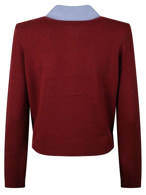Top in maglia bordeaux con colletto a contrasto SELF PORTRAIT | AW25021TABURGUNDY